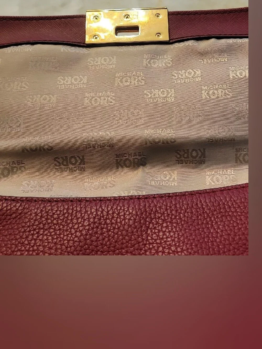 Michael Kors Cherry Pebbled Leather Clutch With Gold Hardware